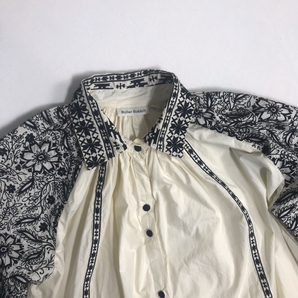 Roller Rabbit Embroidered Top Bishop Sleeves OVERSIZED Button Up Small - Picture 12 of 14